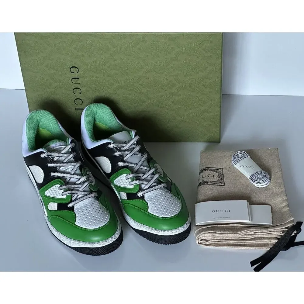Gucci Men's Low-top White/Green Leather Sneakers 11.5 US (Gucci 11G) 697882 NIB